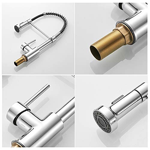 Spring Kitchen Sink Faucet Commercial Single Handle Single Lever Kitchen Faucet with Pull Down Sprayer, Polished Chrome Kitchen Faucets - color: D - Chrome