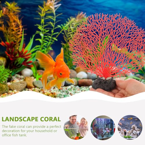 Didiseaon 2 Pcs Red Aquarium Coral, Fake Fish Tank Decor, Artificial Marine Plant Fan Faux Reef for Desktop Landscape