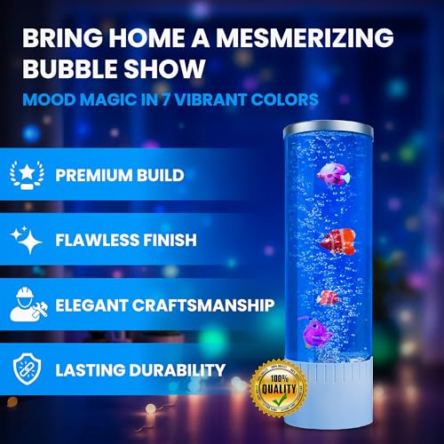 Brewish Bubble lamp | 7 Color Changing LED Lamps | Fake Aquarium Night Light | Artificial Fish Tank with Moving Fishes | Home Decor, Ideal Gift for Kids, Adults, Sensory Lights for Autism & ADHD