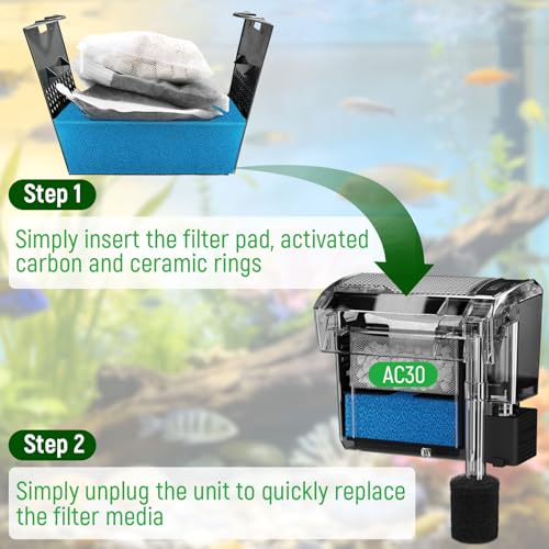 AC30 Aquarium Filter Media Maintenance Kit Compatible with Fluval AC30 Power Filters, Includes 1 Blue Foam, 2 Activated Carbon, 1 BioMax Pellets, 2 Intake Strainer Sponge, for Freshwater & Saltwater