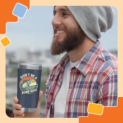 NewEleven Fathers Day Gift For Dad, Him, Men - Fishing Gifts For Men - Cup Gift For Fisherman, Father - Dad Birthday Gift From Wife, Kids - 20 Oz Tumbler - color: Dumb bass navy