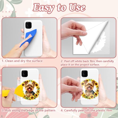 Peacoblue 18 Sheets Rub on Transfers for Crafts, Sunflowers and Puppy 3.6"x3.9" UV DTF Cup Wraps Waterproof Cold Transfers Stickers for Wood Glass Metal Cup Tumblers Mirrors Mugs Home Decor - style: Sunflowers and Puppy