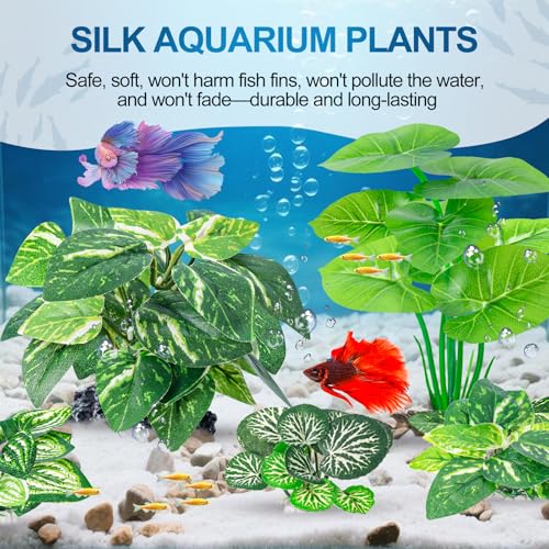 12 Pcs Betta Fish Tank Decor，Silk Aquarium Plants Green Fish Tanks Decoration Plants, Aquarium Decorations Green Plants