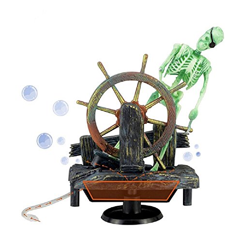 Aquarium Decor Ornament Air-Driven Active Skeleton Pirate Captain for Fish Tank Decoration