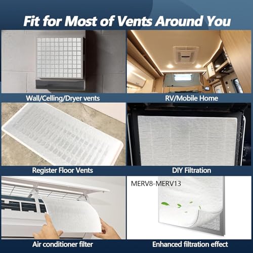 MERV 8 Air Vent Filters Kit 20x100 Inch|Cut to Fit (60+ Filters) Filter Material,High-Grade Electrostatic Filter Media with 48 Hooks for Home Floor, Ceiling, HVAC Furnace Vents & Grilles - style: 20" x 100"(White)