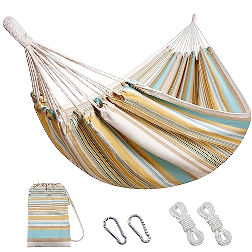 Brazilian Hammock with Tree Straps - Cotton Hammocks Portable Hammock with Carry Bag for Backyard, Porch, Outdoor and Indoor Use Yellow & Green - color: Yellow Green, size: X-Large