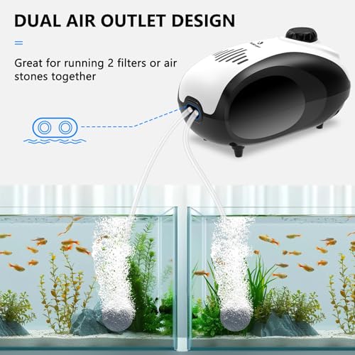 fishkeeper Aquarium Air Pump, 4W/5W Fish Tank Air Pump Adjustable Air Valve Quiet Bubbler Aerator Pump with Air Stone/Tubing/Check Valve Up to 160 Gallon