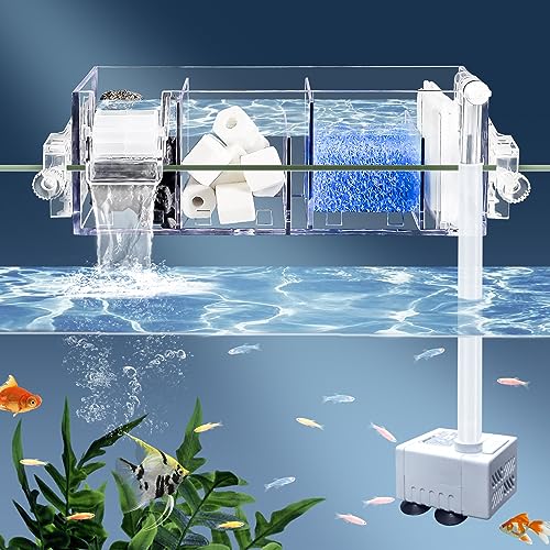 Premium Multi-Layer Aquarium Filter for 5 to 30 Gallon Fish Tanks: Oxygenating Water Wheel, Low-Noise Operation, Dual-Sided Suspension, Transparent
