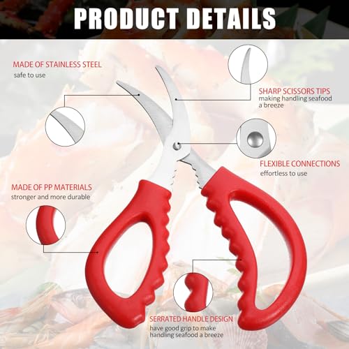 Gisafai 30 Pcs Kitchen Seafood Scissors for Crab Bulk,Leg Scissors Multifunctional Stainless Steel Shears Crab Leg Crackers Fish Shrimp Lobster tools for Kitchen Seafood Peeling (Red)