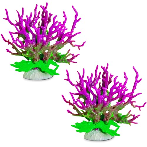 kathson Artificial Coral Ornament Resin Coral Decor for Fish Tank Underwater Sea Plants Decorations Aquarium Landscape (Purplish Green) - size: 2PCS,Purplish Green