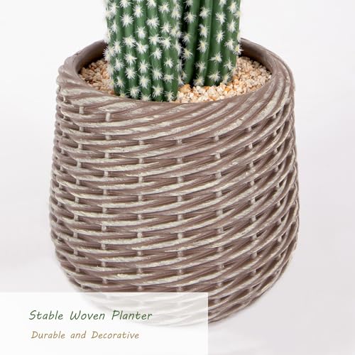2 Pcs (26 Inch) Artificial Cactus Plant Outdoor, Realistic Fake Cactus Decoration Indoor with Woven Planter, Faux Cacti for Home Office Store Garden Living Room Decoration. - size: 26 Inch-2Pcs