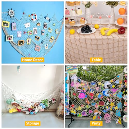2 Pcs Fish Net Decorations, 39x78 Inch Cotton Nautical Themed Fishing Net, Wall Hanging Photo Display Fishnet for Coastal Bedroom Bathroom, Pirate Hawaiian Beach Under The Sea Party Decor,Linen Color - color: Linen