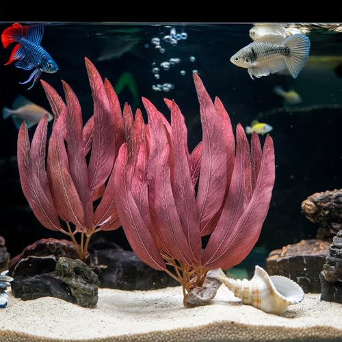 2Pcs Artificial Aquatic Plants Set - Lifelike Silk Fabric Leaves for Aquarium Decoration, Easy to Maintain, Vibrant Underwater Garden (Red) - color: Red