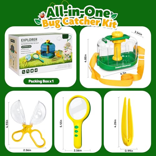 Bug Catcher Kit for Kids, 360° Rotating Insect Observation Box with Magnifying Glass, Scissor Tongs & Tweezers - STEM Outdoor Exploration Toys, Nature Adventure Learning Gift for Toddlers Boys Girls - color: Bug Catcher Kit