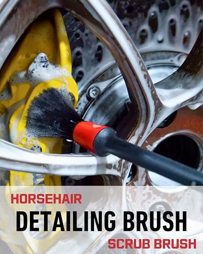 oesee Professional 4 Pack Long Handle Wheel Brush Kit for Cleaning Wheel and Tire- 2X Soft Wheel Cleaning Brush, Detailing Brush and Stiff Tire Brush, Bendable& Durable Wheel Rim Cleaner Brush Set - color: 4 Pack (Red & Black)