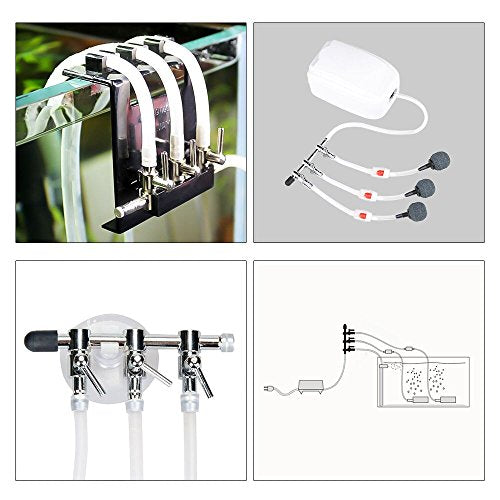 Aquarium Air Pump Splitter 10 in 1 Set 3-Way Air Flow Control Lever Valve & 3 Non-Return Check Valves & 6 Suction Cups for Fish Tank Airline Air Tube Hose - color: 3-Way 10-in-1 Kit
