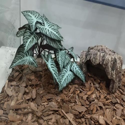 Reptile Plants,Terrarium Decor,Amphibian Habitat Decor,Artificial Plants for Gecko Chameleon Snake Tortoise Tank Accessories with Base(Xanthosoma sagittifolium) - color: Xanthosoma Sagittifolium