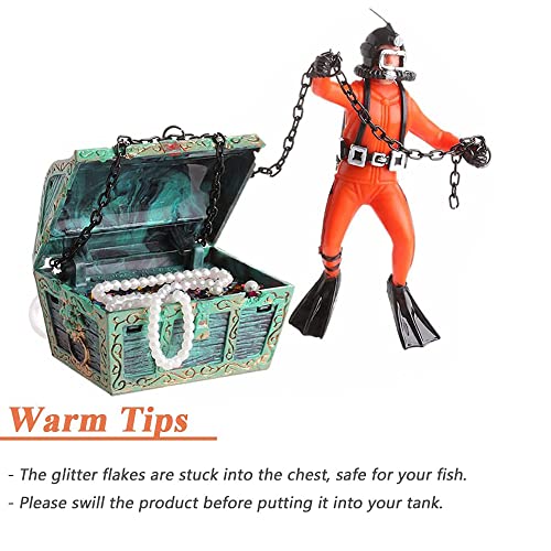 Live-Action Aquarium Ornament Creative Undersea Treasure Chest Diver Air Bubbler Aerating for Fish Tank Decorations Orange Color
