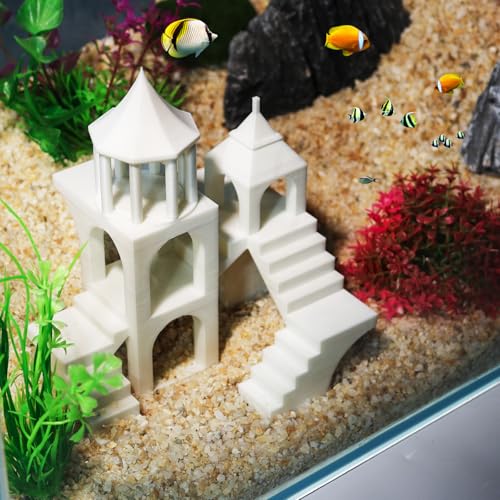 Aquarium Undergravel Fish Tunnel Hide Cave Corner Castle Tank Decorations Under Gravel Viewing Tunnel Fish & Shrimp Cave for Aquarium Hideout(White,Style C) - color: White, style: Style B