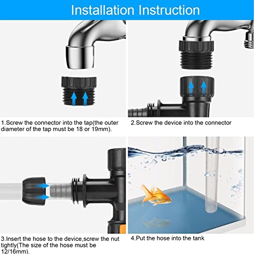 Fish Tank Water Changer,Siphon Fish Tank Vacuum Gravel Cleaner Aquarium Quick Water Changer with 2 Faucet Adapters for Aquarium Quick Water Change, Black