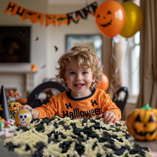 HappyFiller Home Decoration 450 PCS Black Mini Acrylic Spiders Bat Mix Ivory Color Bones for Sensory Bin Gems,Vase Fillers,Table Scatters - color: Black/White