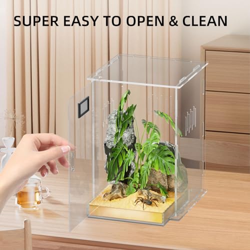 Reptile Terrariums, with Temperature Hygrometer, 7.1"x7.1"x11.8" Acrylic Reptiles Breeding Box Terrarium Cage Tank for Small Reptile Insect Home Office (Arboreal Large) - size: Arboreal--L (Tray)