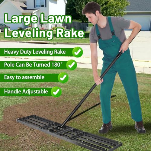 Lawn Leveling Rake 51"x10",Lawn Leveling Tool with 68" Long Adjustable Stainless Steel Handle for Leveling Soil,Grass,Sand or Dirt,Heavy Duty Lawn Leveler for Backyard,Garden,Golf Course,Farm,Pasture - style: 51"x10"