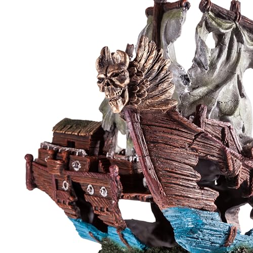 Shipwreck Aquarium Decorations Pirate Ship Ornament w/Sail (2 Pieces) 5 Gallons and Larger Fish Tank, Sunken Ship Decoration Ornaments, Decorative Resin Boat for Freshwater Saltwater Decor - size: 10" x 7.1"