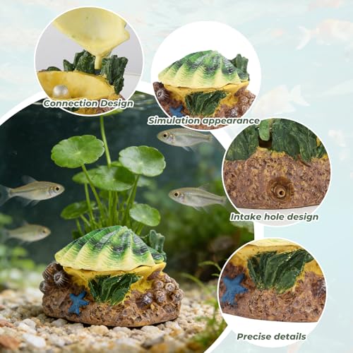 WishLotus Aquarium Bubbler Decorations, Opening and Closing Shells Air Bubbler Decor Ornament for Fish Tank (White Green, M) - color: White Green, M