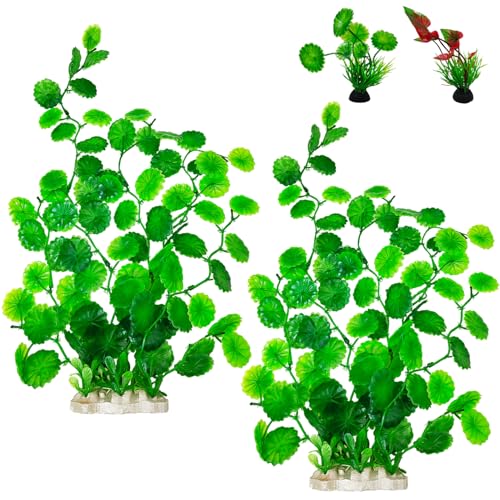 Hamiledyi 2 Pcs Large Aquarium Plants with 2 Pcs Small Artificial Seaweed Plants, 16 Inch High Artificial Plants Decoration, Fish Tank Decor Plastic Plants, Perfect for Aquarium Decor(Green)