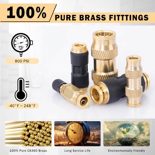 CheeMuii 32 PCS DOT Air Line Fittings Kit DOT Push Lock Air Fittings Brass and Plastic Quick Connect Straight Unions 1/8" 5/32" 1/4" 3/8" 1/2" 5/8" 3/4" Air Hose Fittings Assortment - color: Gold, size: 32 PCS