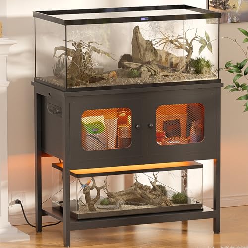 iSunirm 40-50 Gallon Fish Tank Stand, Aquarium Stand with Cabinet Accessories Storage, Heavy Duty Metal Frame, Reptile Terrarium Stand, 37.5" L*18.89" W Tabletop, 880LBS Capacity, Black