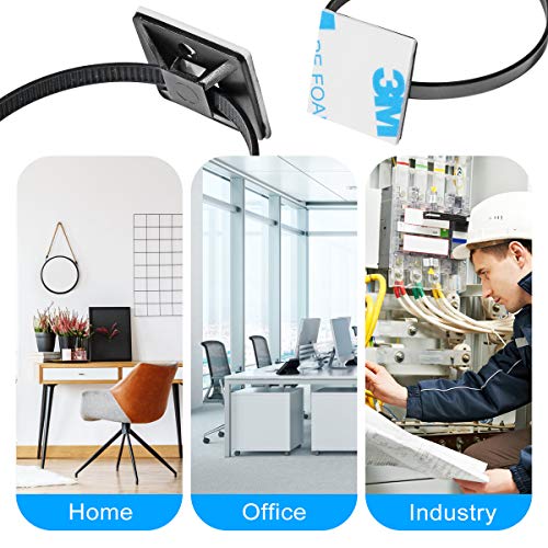 XHF 500 PCS 3/4" White Self Adhesive Cable Zip Tie Mounts Wire Cable Clips Holders Management Anchors Organizer Holders Squares(HS-101S) - color: White, size: 3/4"-500pcs