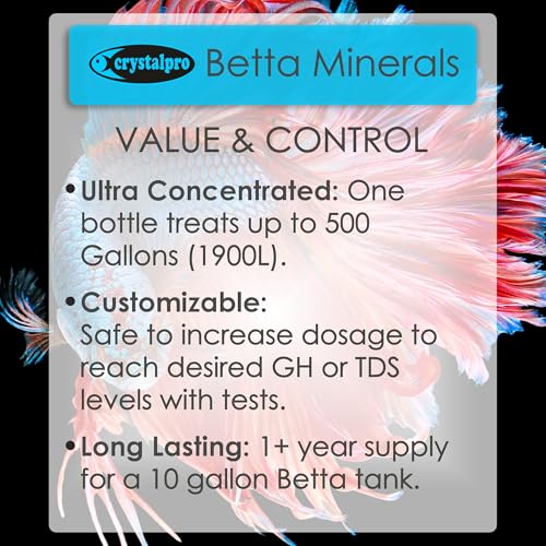 Crystalpro Betta Minerals - Creates Natural Beta Water Environment - Reduces Stress - Essential Minerals for Soft & RO Water - Fish Health Boost (4.2 Oz / 125ml)