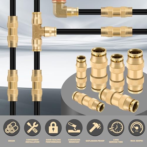 CheeMuii 23 PCS Brass DOT Air Line Fittings with 30FT 1/4" and 20FT 3/8" DOT Air Line Kit Push Lock Quick Connect Fittings with Pneumatic Tubing Set - size: 25 PCS