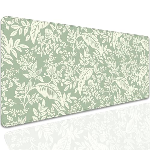 Green Plants Desk Pad Mouse Pad,Large Natural Fresh Mouse Mat with Stitched Edges,Non-Slip Rubber Base Elegant Mousepad for Office PC Keyboard Laptop and Home Work Desk Mat(27.5X11.8 in) - color: Green Plants