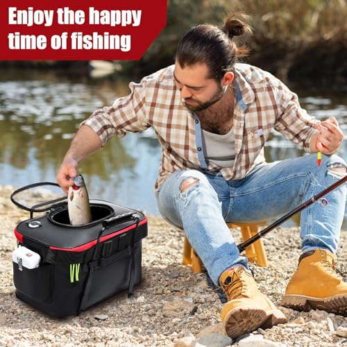 2 Pcs Fishing Bucket and Live Bait Aerator, Foldable Multi Functional Live Bucket Portable Quiet Aerator Outdoor Camping Fishing EVA Bag - color: Black