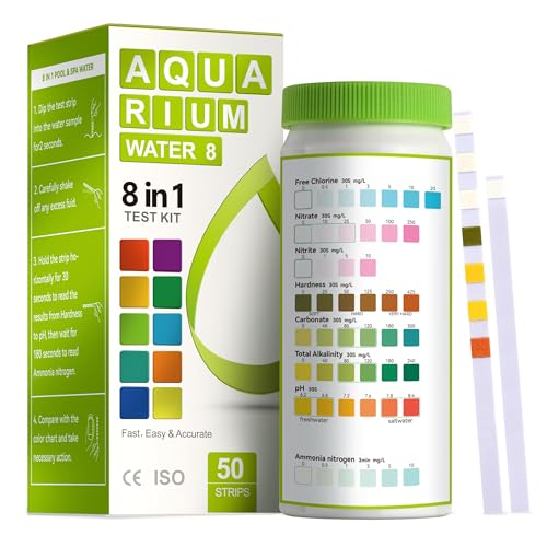 AAwipes 8-in-1 Aquarium Test Kit for Fish Tanks - Quick & Accurate Water Testing Strips for Aquariums & Ponds. Tests pH, Ammonia, Alkalinity, Hardness, Chlorine, etc. (K02-50) - color: 50 Strips