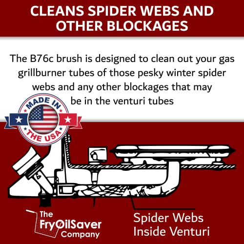Gas Grill Tube Cleaner with Spring Stem - Premium Venturi Brush for Burner Maintenance - Cleans Grease, Debris - Prevents Blockage, Flare-Ups & Heat - Long, Bendable Design B76C by FryOilSaver Co.