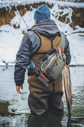 Kylebooker Fly Fishing Sling Pack Lightweight Fishing Tackle Storage Shoulder Bag Multiple Pockets for Trout Freshwater Saltwater Fishing - color: Army Green