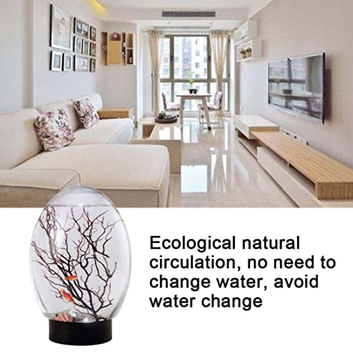 Mini Aquarium, Ecosphere Closed Aquatic Ecosystem Desktop Aquarium with LED Light & Revolving Base, No Need to Feed & Change Water Fish Tank Decor for Home Office (Black)