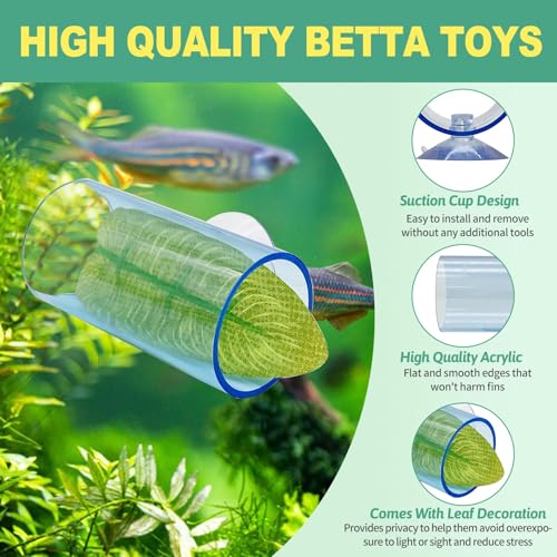 Hamiledyi 2 Pcs Betta Fish Acrylic Tube Tunnel Betta Fish Toys Betta Fish Tunnel Aquarium Hideouts for Rest Play Transparent Design for Better Observation of Betta Fish Tank Decorations (Light Blue)