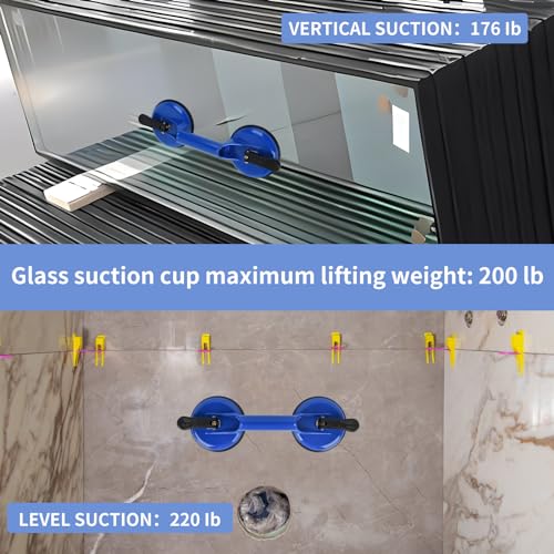 FCHO Suction Cups Heavy Duty Aluminum Vacuum Plate Handle Glass Holder Hooks to Lift Large Glass/Tile Lifter/Moving Glass/Pad for Lifting/Dent Puller (Blue,2 Pack) - color: Blue