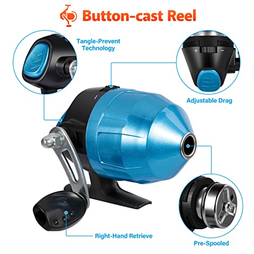 PLUSINNO Kids Fishing Pole with Spincast Reel Telescopic Fishing Rod Combo Full Kits for Boys, Girls, and Adults - color: Black, size: 5FT / 1.5M