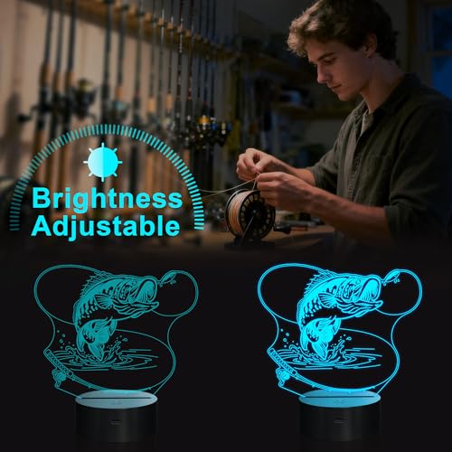 YuanDian Fishing Night Light, 3D Fish 16 Color Changing LED Lamp, Go Fishing Man Gifts with Remote & Timer & Dimmable, Room Decor, Ideal Gift for Fishing Lovers Men Dad