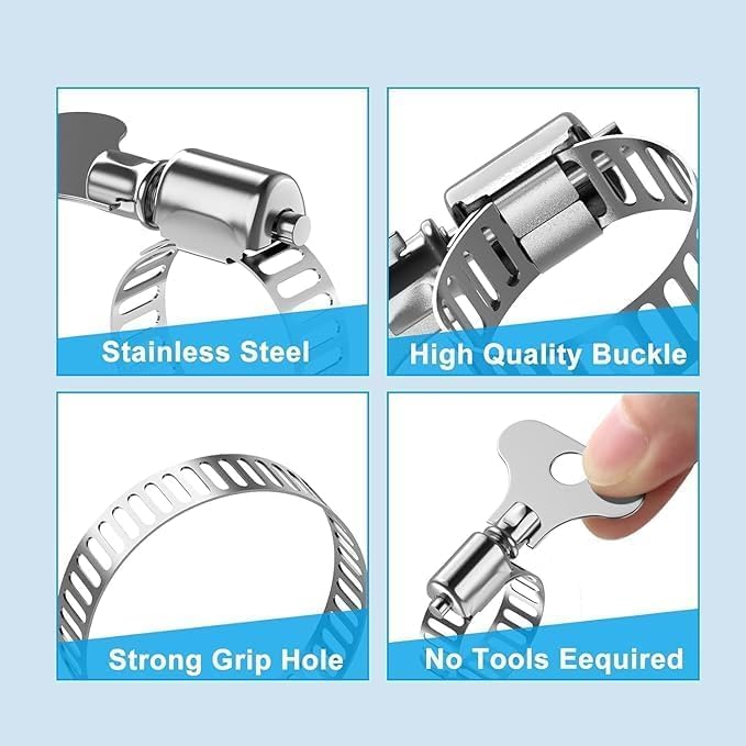 10-Pack 304 Stainless Steel Hose Clamps with Adjustable Thumb Screw, Key-Type Design, 8mm Bandwidth, Ideal for Plumbing, Automotive, and Machinery Applications (Size:6-12mm(1/4"-1/2") - size: Size:6-12mm(0.236"-0.472")