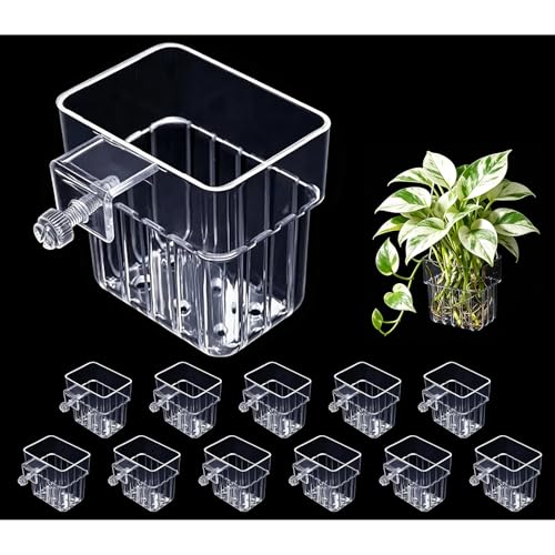 12 Pack Clear Aquarium Plant Holder Top Hanging for Fish Tank, Aquariums Planter Basket Pots for Aquatic Plants