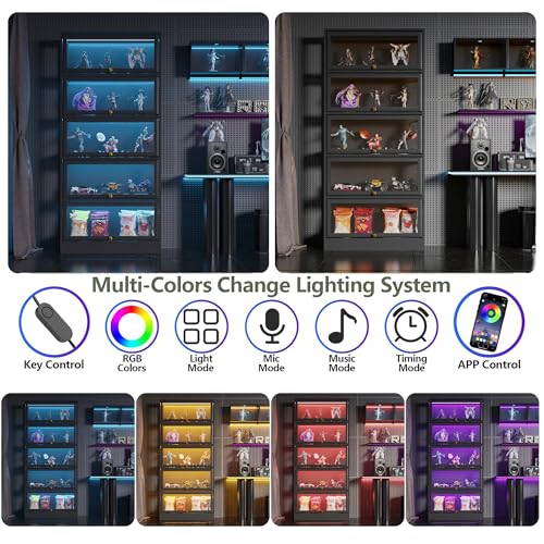 Display Cabinet with Acrylic Glass Doors,5-Tiers Curio Cabinet with LED Lighting for Collectibles, Collectibles Toy Organizers Rack & Display Shelf Display Case Storage Cabinet, Black - color: Black, size: 31" W x 67" H