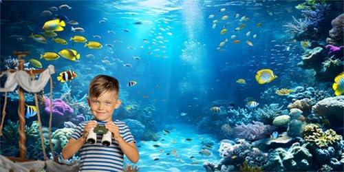 Under The Sea Backdrop 20x10ft Ocean Backdrop Underwater World Colorful Tropical Fish Coral Aquarium Deep Sea Sunlight Photography Background Birthday Under The Sea Party Decorations Photo Props - color: Blue2, size: 20x10ft