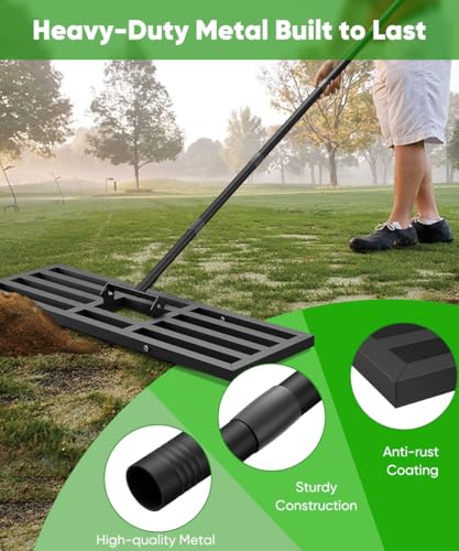 44x10 inch Lawn Leveling Rake, Upgraded Lawn Leveler Tool Heavy Duty Reinforced Connection, Garden Rake with Adjustable Long Handle, Ground Leveler for Yard Smoothing Soil Grass Dirt Sand - style: L-44x10in